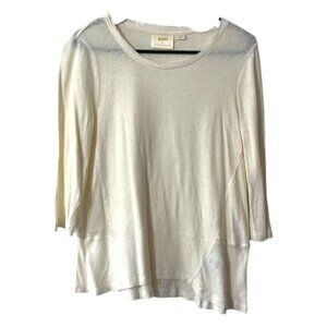 Maeve by Anthropology Linen Blend Cream Ivory Crewneck 3/4 Sleeve Tee Shirt